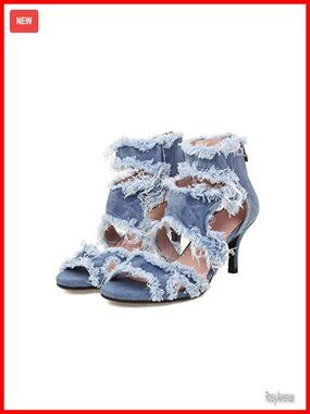 Denim High Heeled Sandals Open Toe Ankle Strap Stiletto